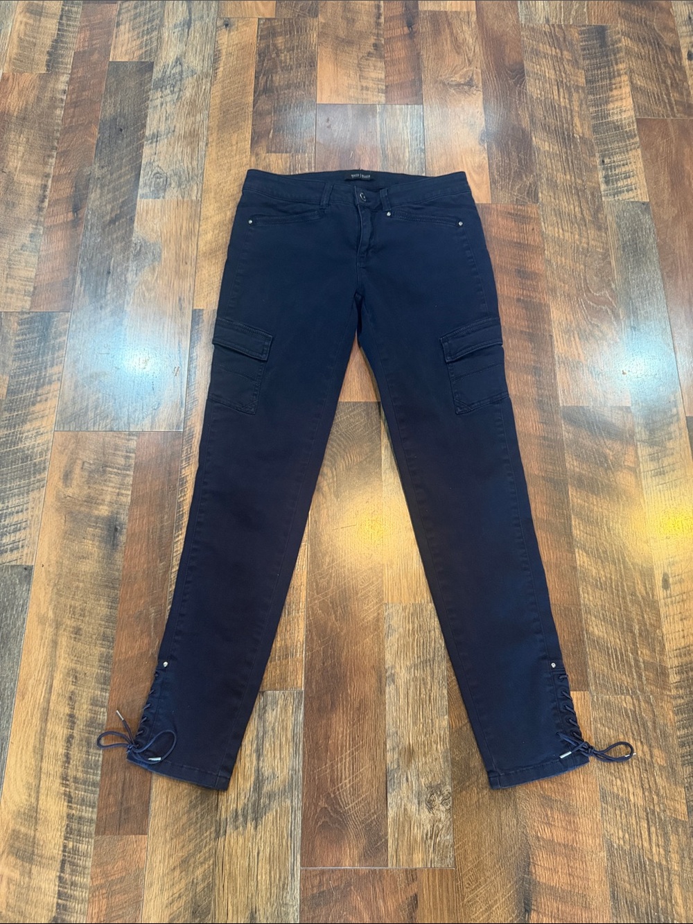 Women’s navy Cargo Skinny Jeans with Lace-Up Hem 4 (420)